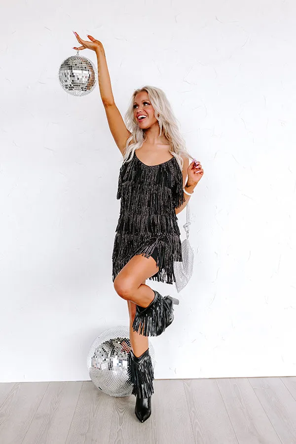 Music City Magic Fringe Mini Dress in Black