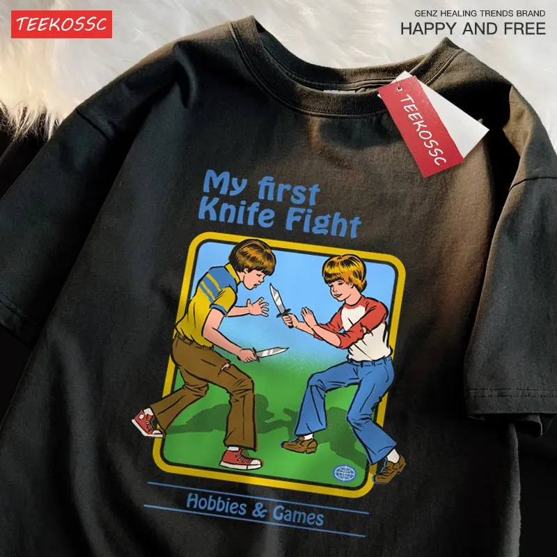 My First Knife Fight Hobbies Games Print T-Shirts for Men & Women - Soft, Casual, Oversized Cotton Streetwear - Perfect Summer Hip-Hop T-Shirt