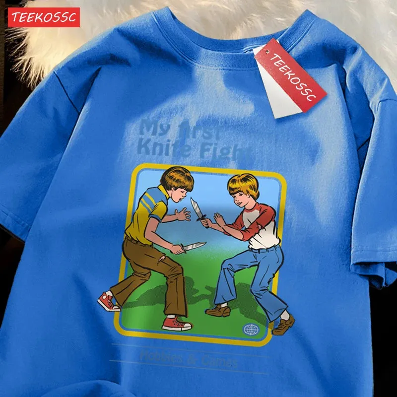 My First Knife Fight Hobbies Games Print T-Shirts for Men & Women - Soft, Casual, Oversized Cotton Streetwear - Perfect Summer Hip-Hop T-Shirt
