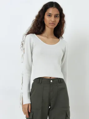 Nuon Ivory Ribbed Bow-Detailed Sweater