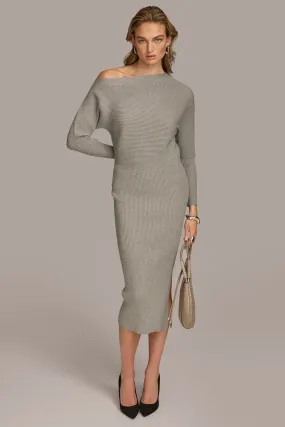ONE SHOULDER SWEATER MIDI DRESS