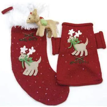 Oscar Newman Naughty or Nice Christmas Stocking w/Reindeer Toy