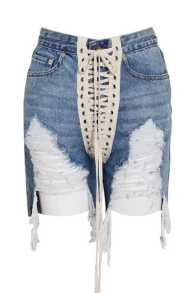 PA969 Lace Up Denim Shorts