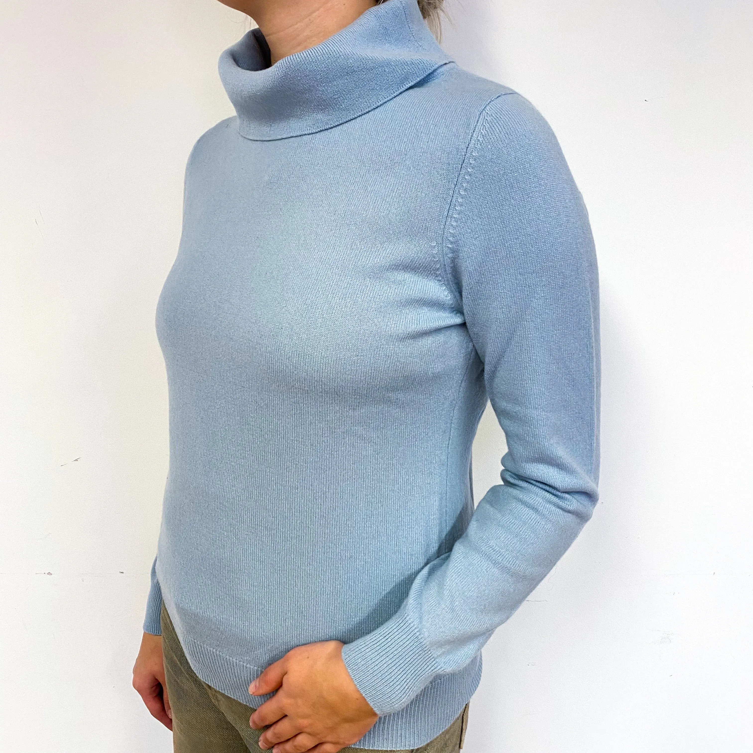 Pale Blue Cashmere Funnel Neck Jumper Small