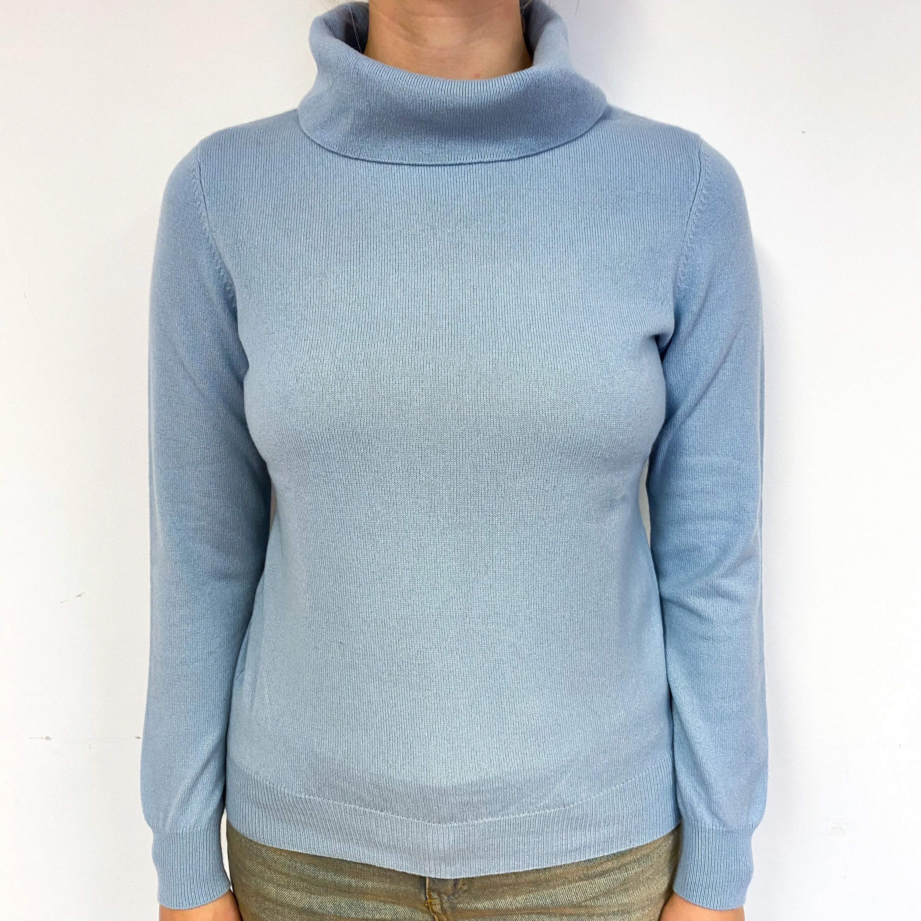 Pale Blue Cashmere Funnel Neck Jumper Small