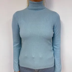 Pale Blue Green Cashmere Polo Neck Jumper Small