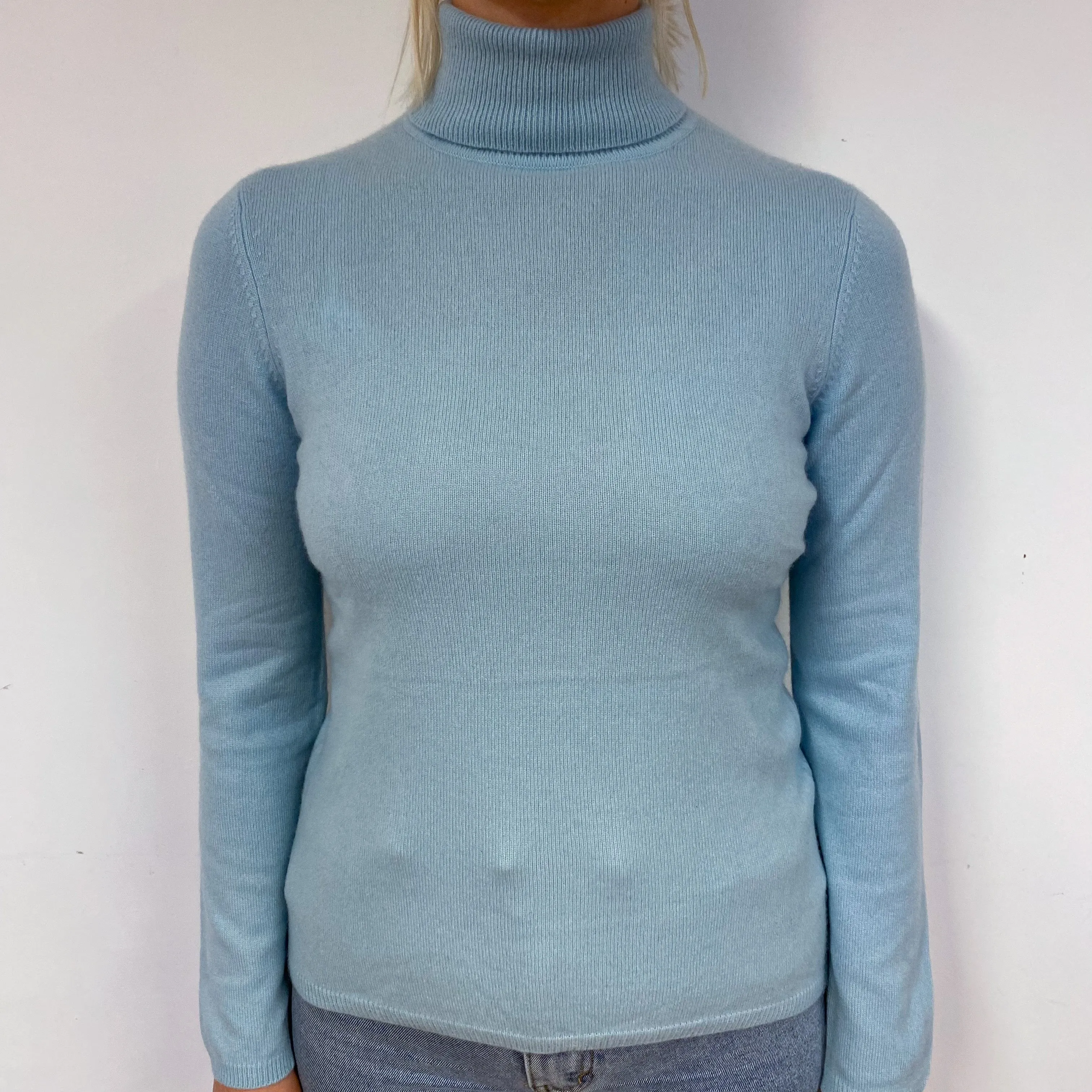 Pale Blue Green Cashmere Polo Neck Jumper Small