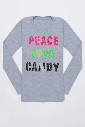 PEACE LOVE CANDY Cute Long Sleeve Tee - Girls