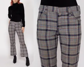 Petite XS 70s Grey Plaid Flared Trousers