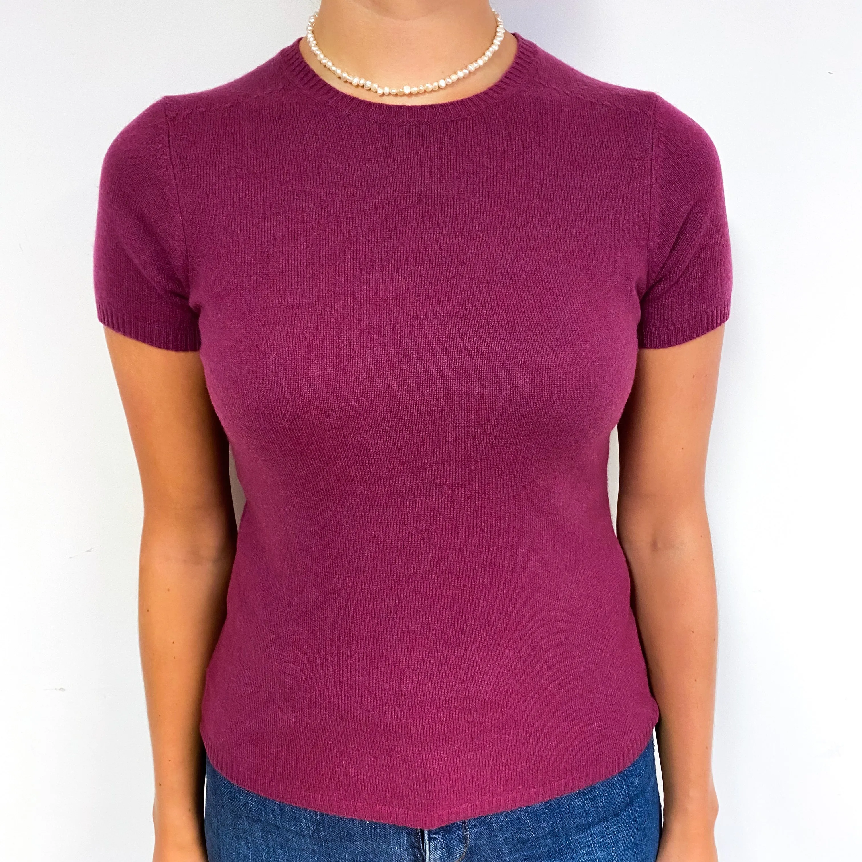 Plum Pink Cashmere Short Sleeved Jumper Small
