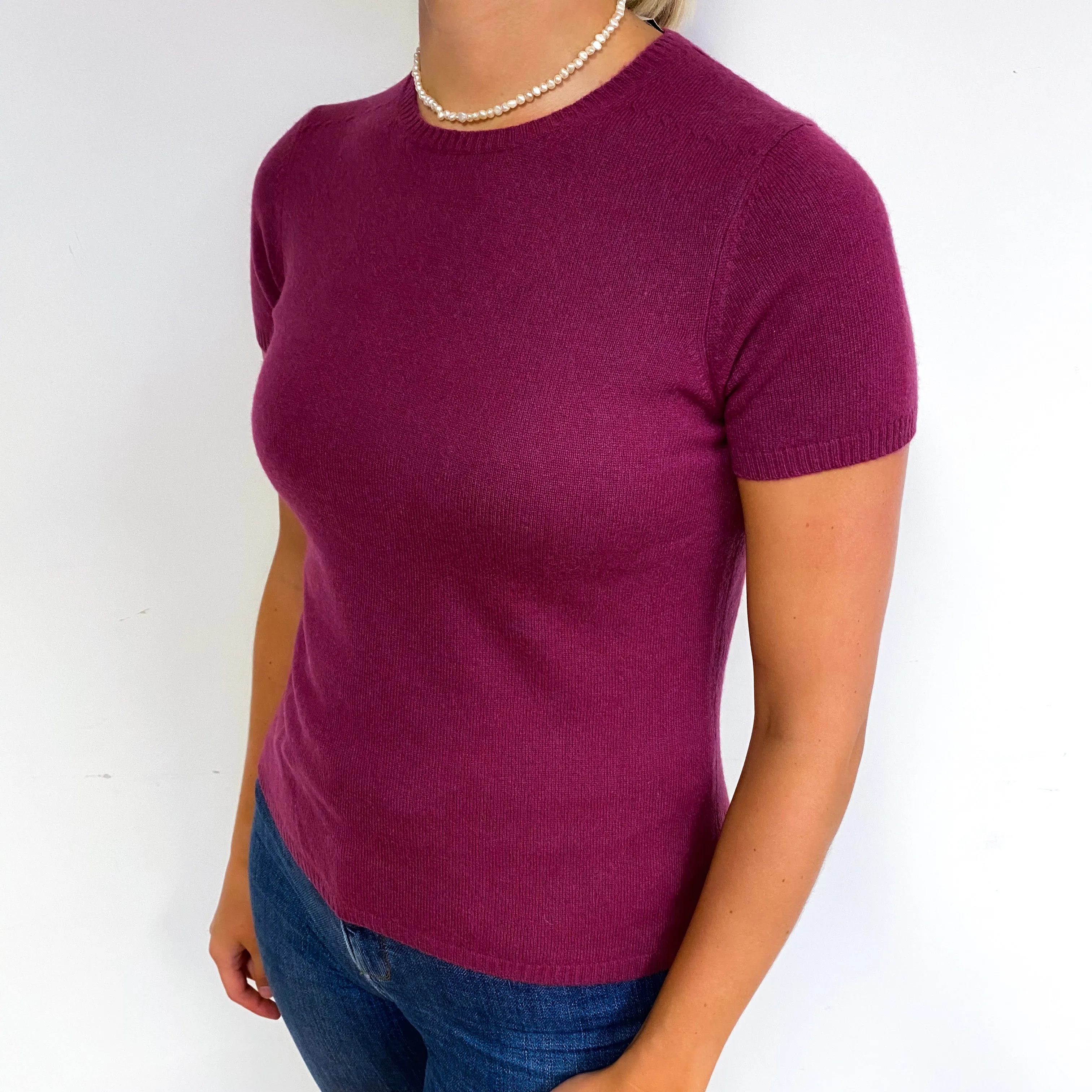 Plum Pink Cashmere Short Sleeved Jumper Small