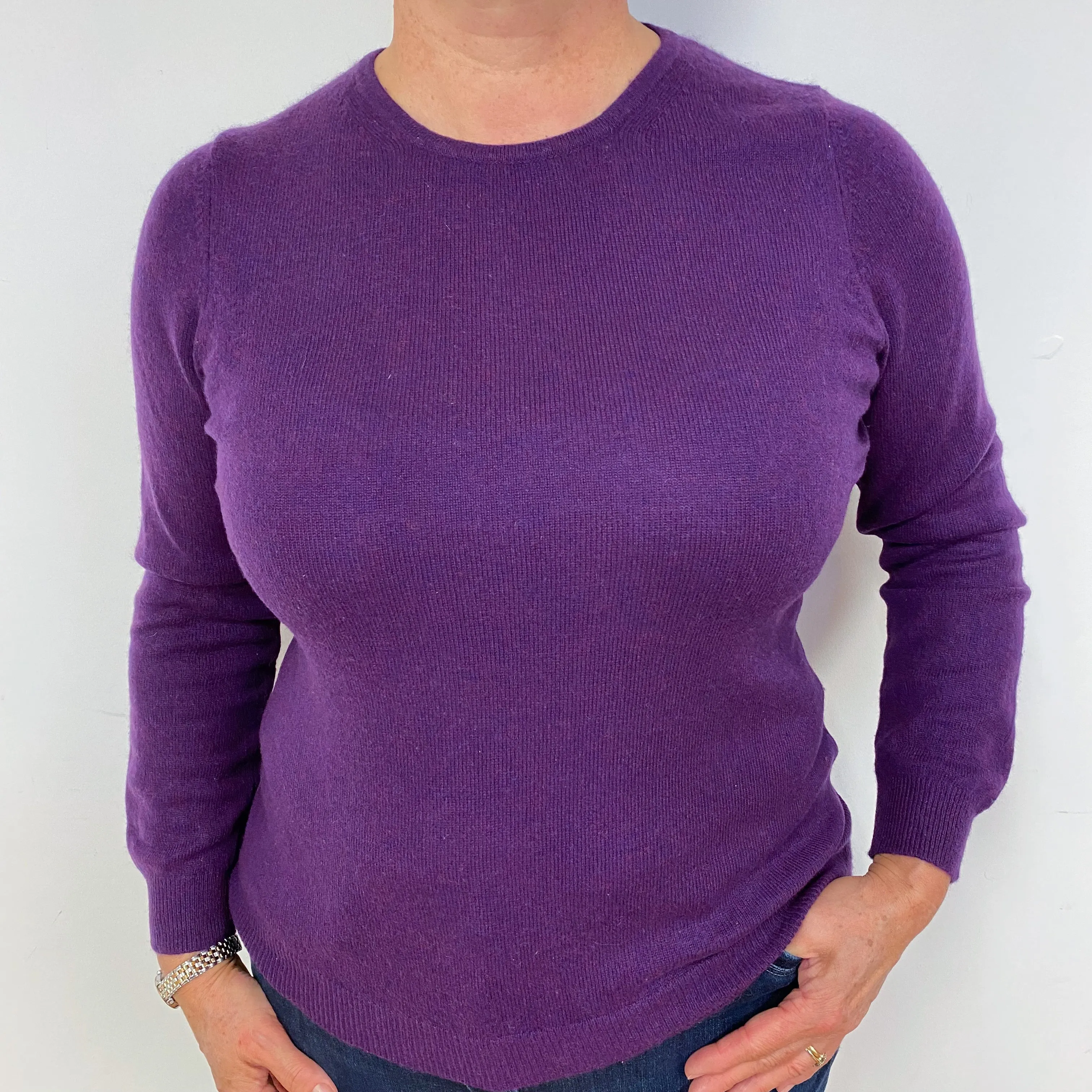 Plum Purple Cashmere Crew Neck Jumper Large Petite
