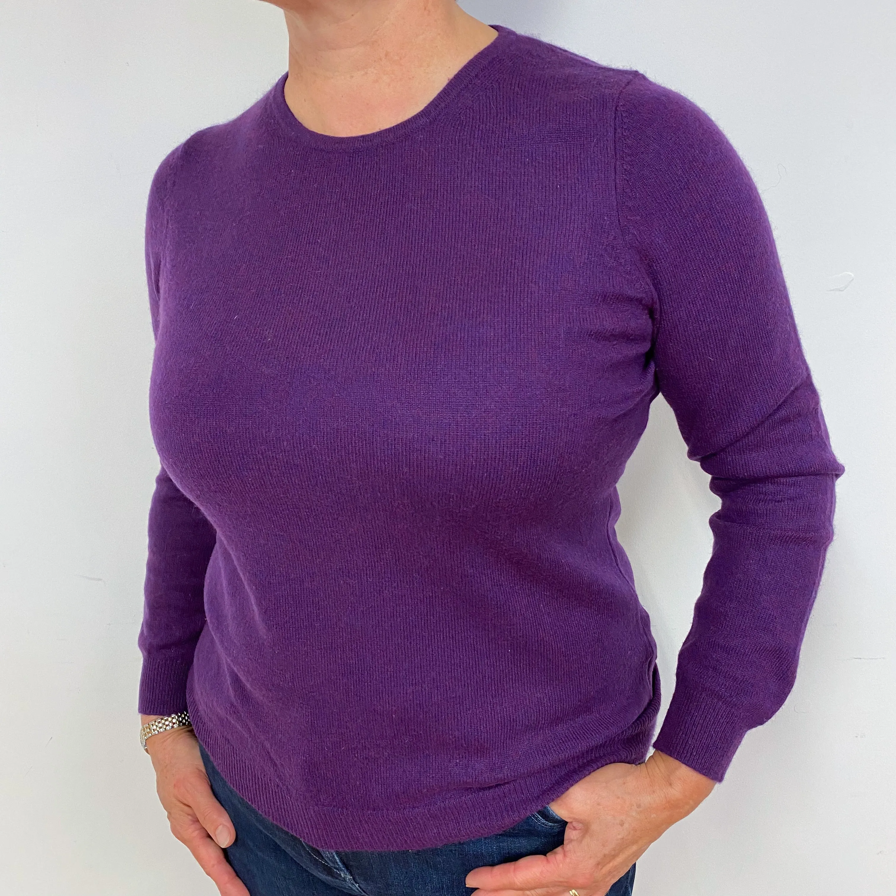 Plum Purple Cashmere Crew Neck Jumper Large Petite