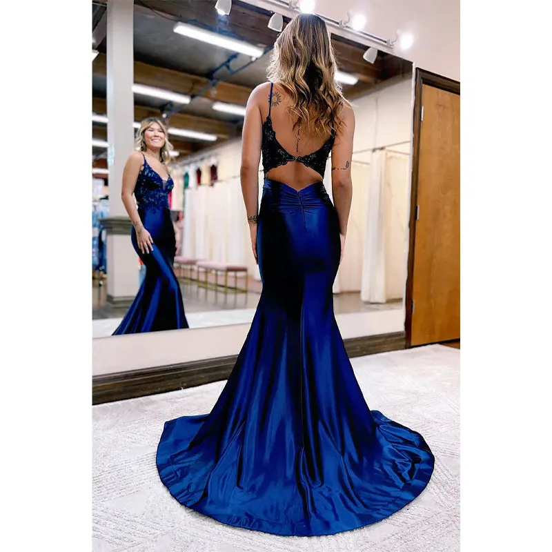Plunging V-neck Beads Mermaid Long Prom Dress