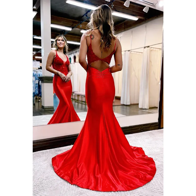 Plunging V-neck Beads Mermaid Long Prom Dress
