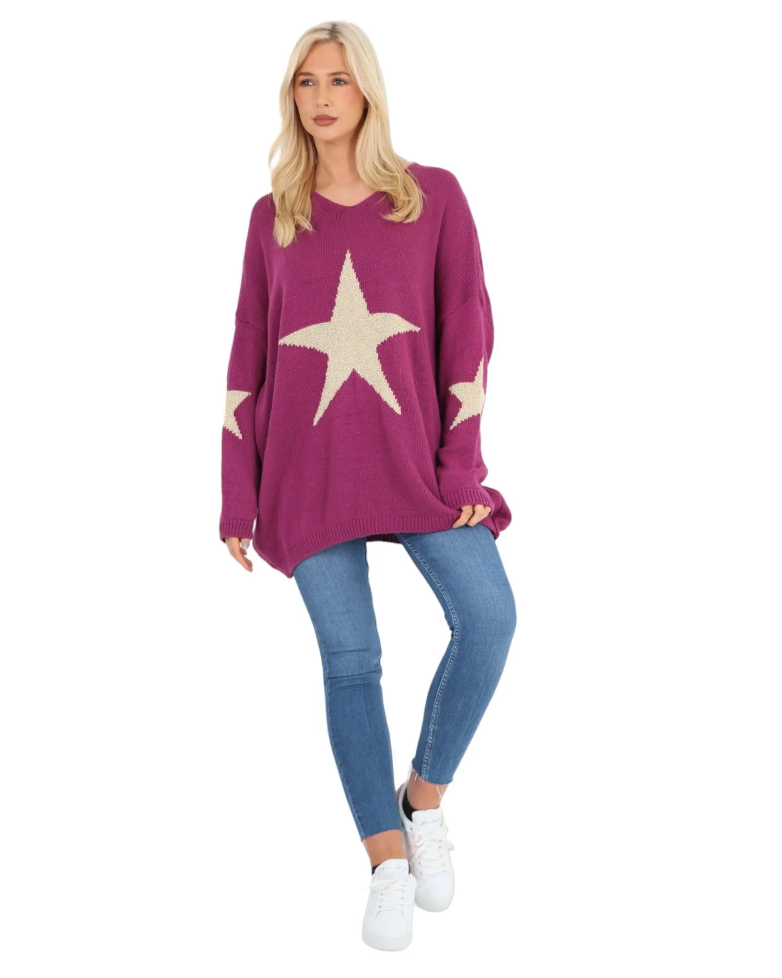 Plus Size Glitter Star Knitted Jumper