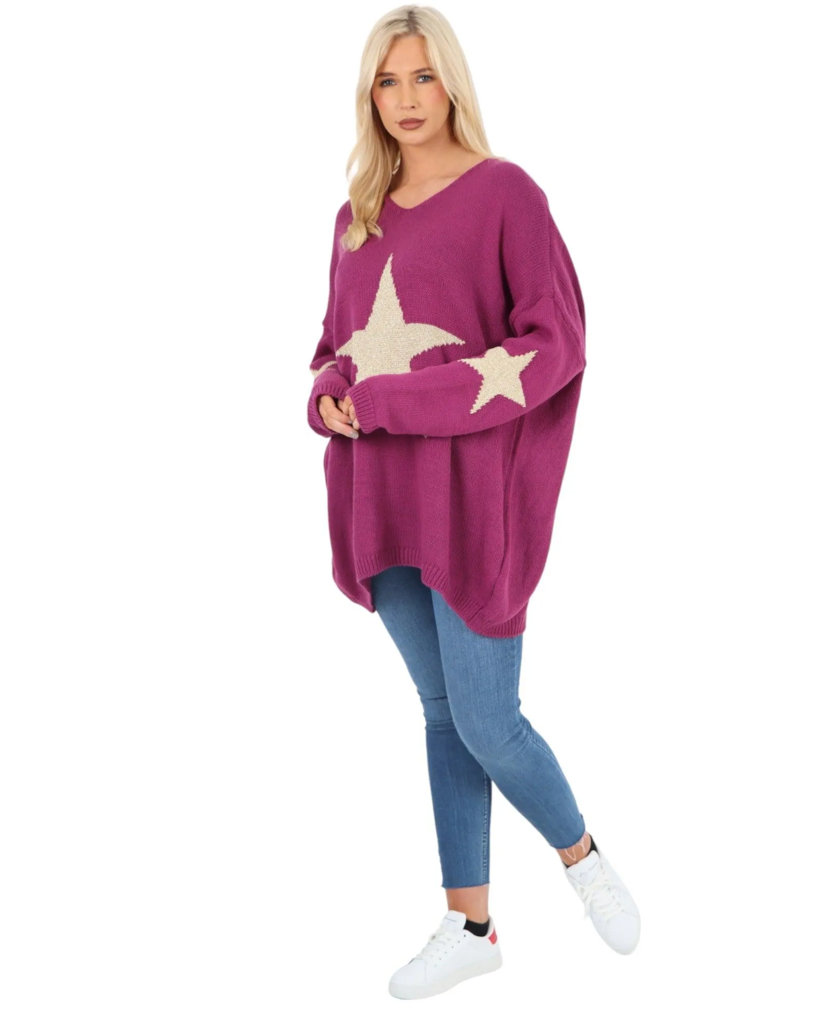 Plus Size Glitter Star Knitted Jumper