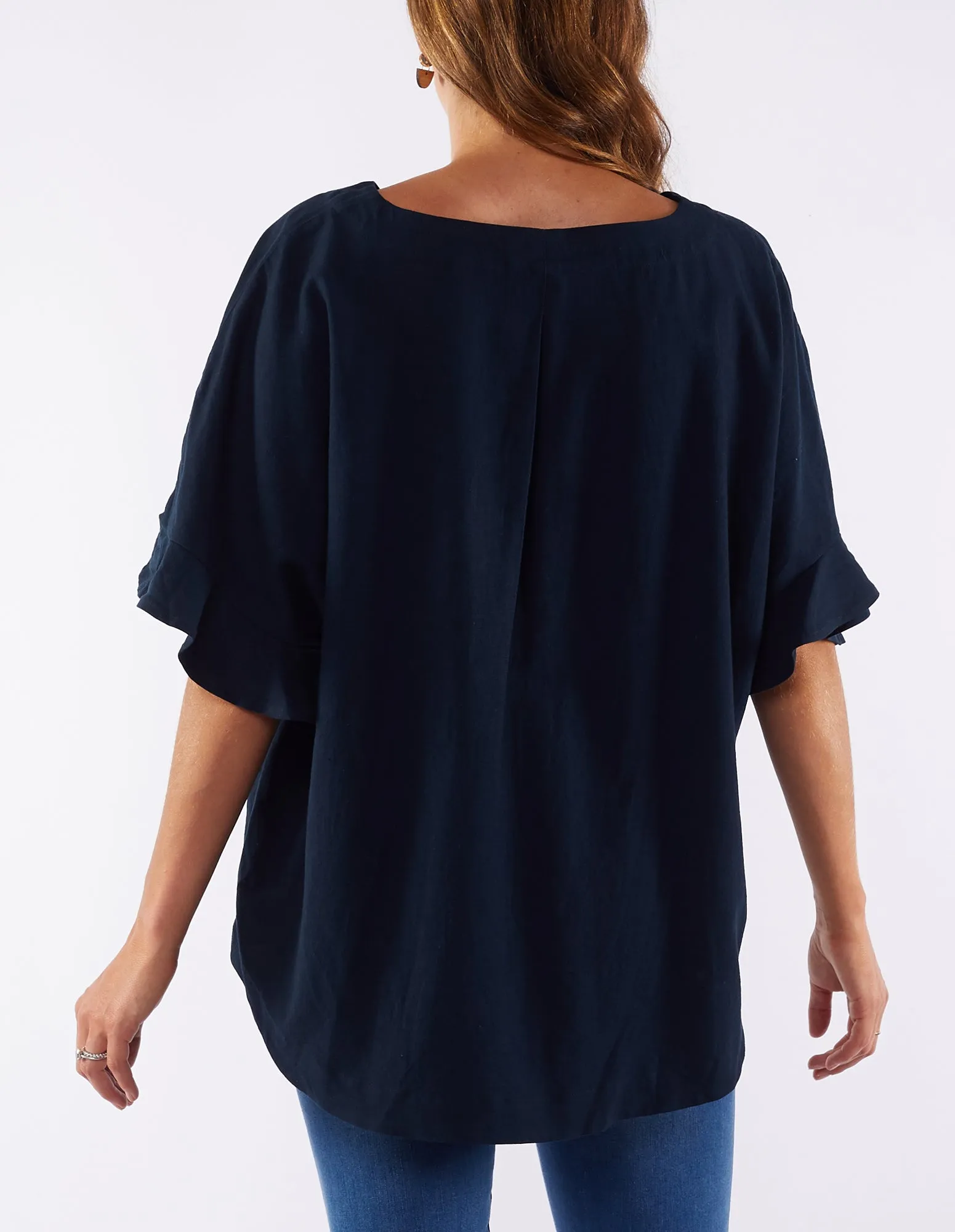 Plus Size Linen Miranda Top - Navy