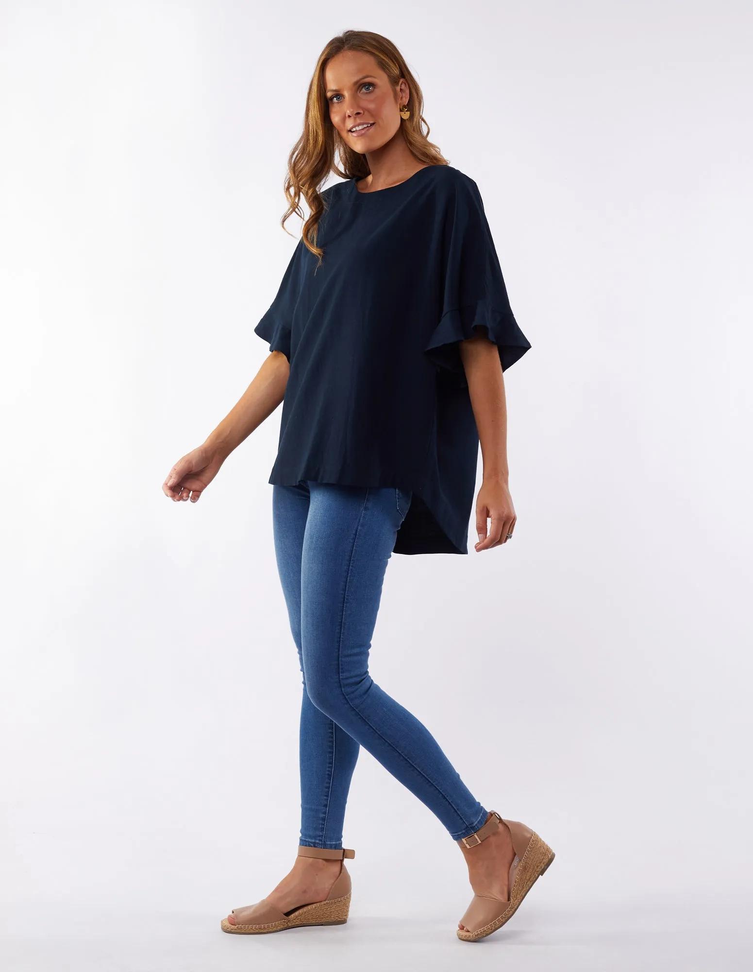 Plus Size Linen Miranda Top - Navy