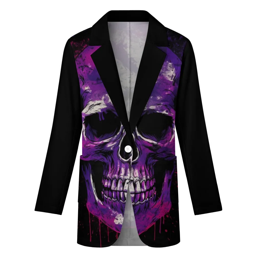 Purple Splatter Skull Casual Suit Jacket