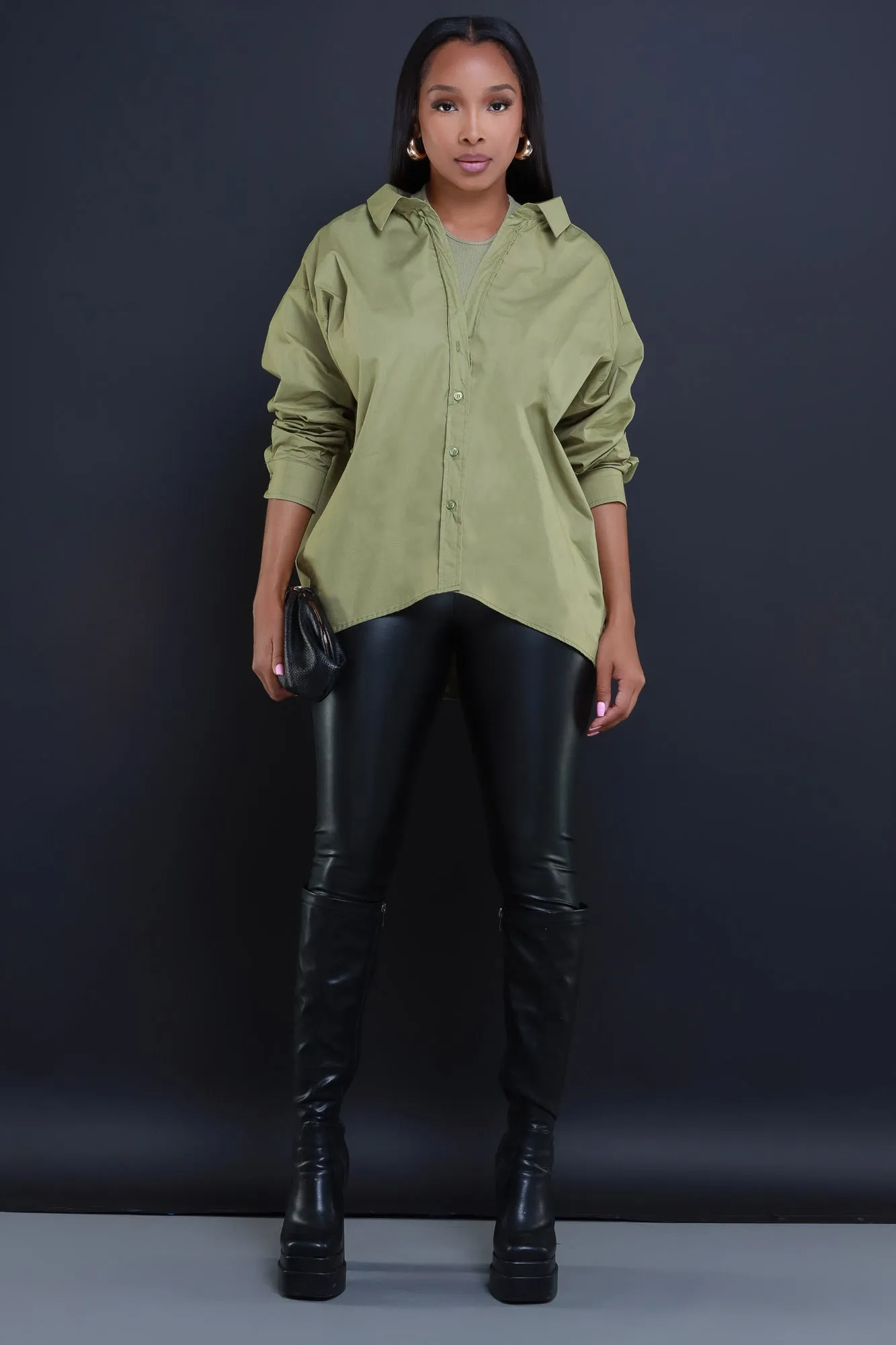 Put It Off Oversized Double Layer Top - Olive