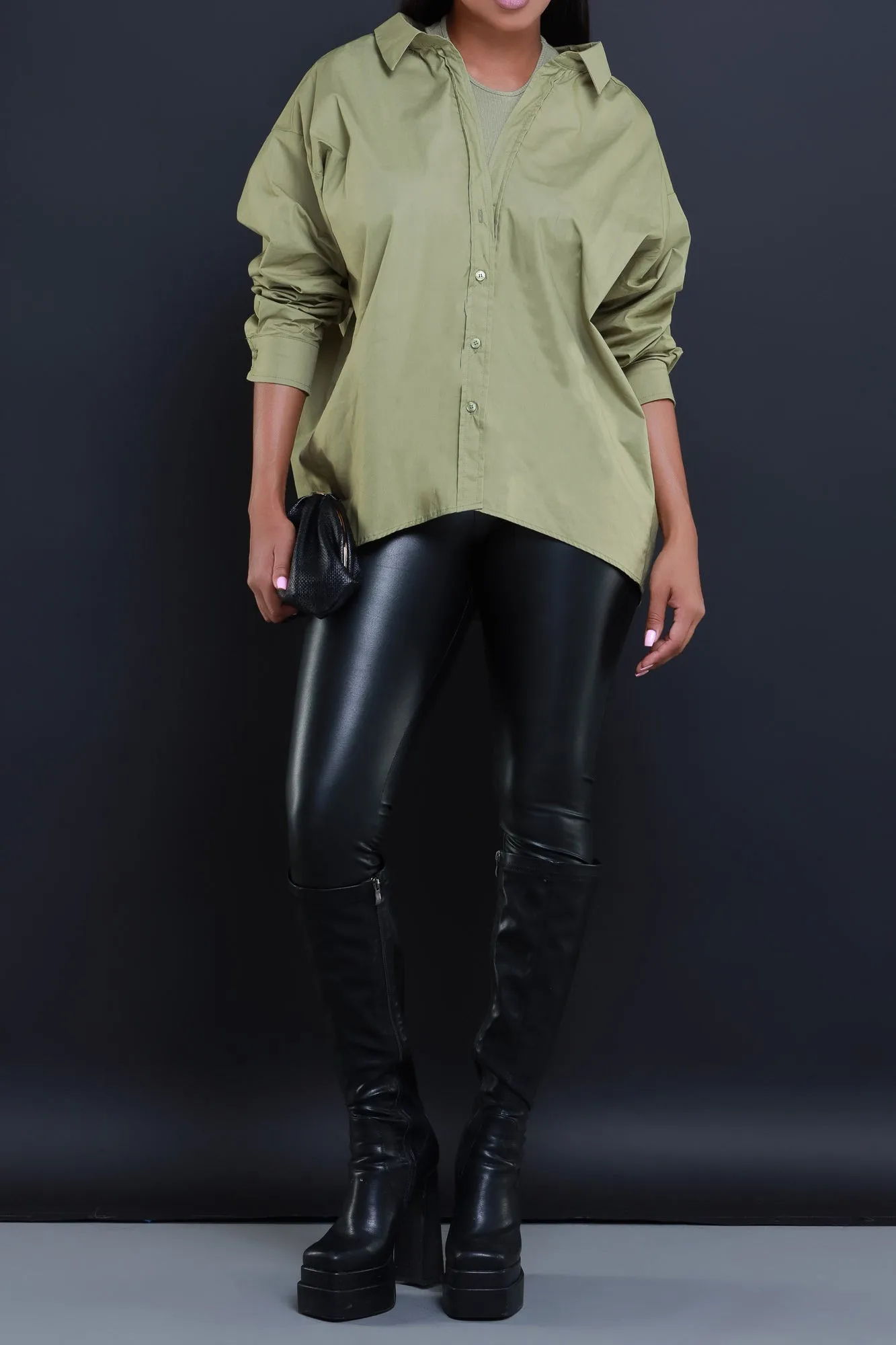Put It Off Oversized Double Layer Top - Olive
