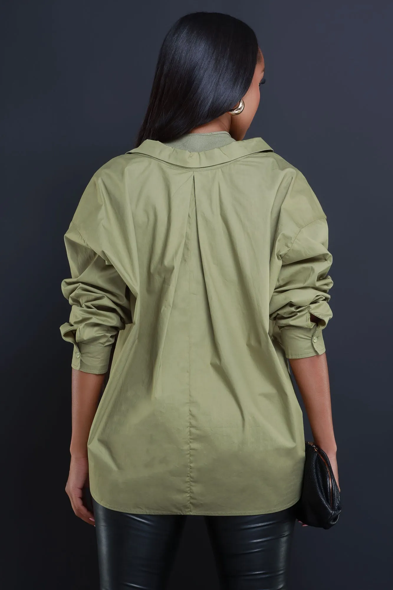 Put It Off Oversized Double Layer Top - Olive
