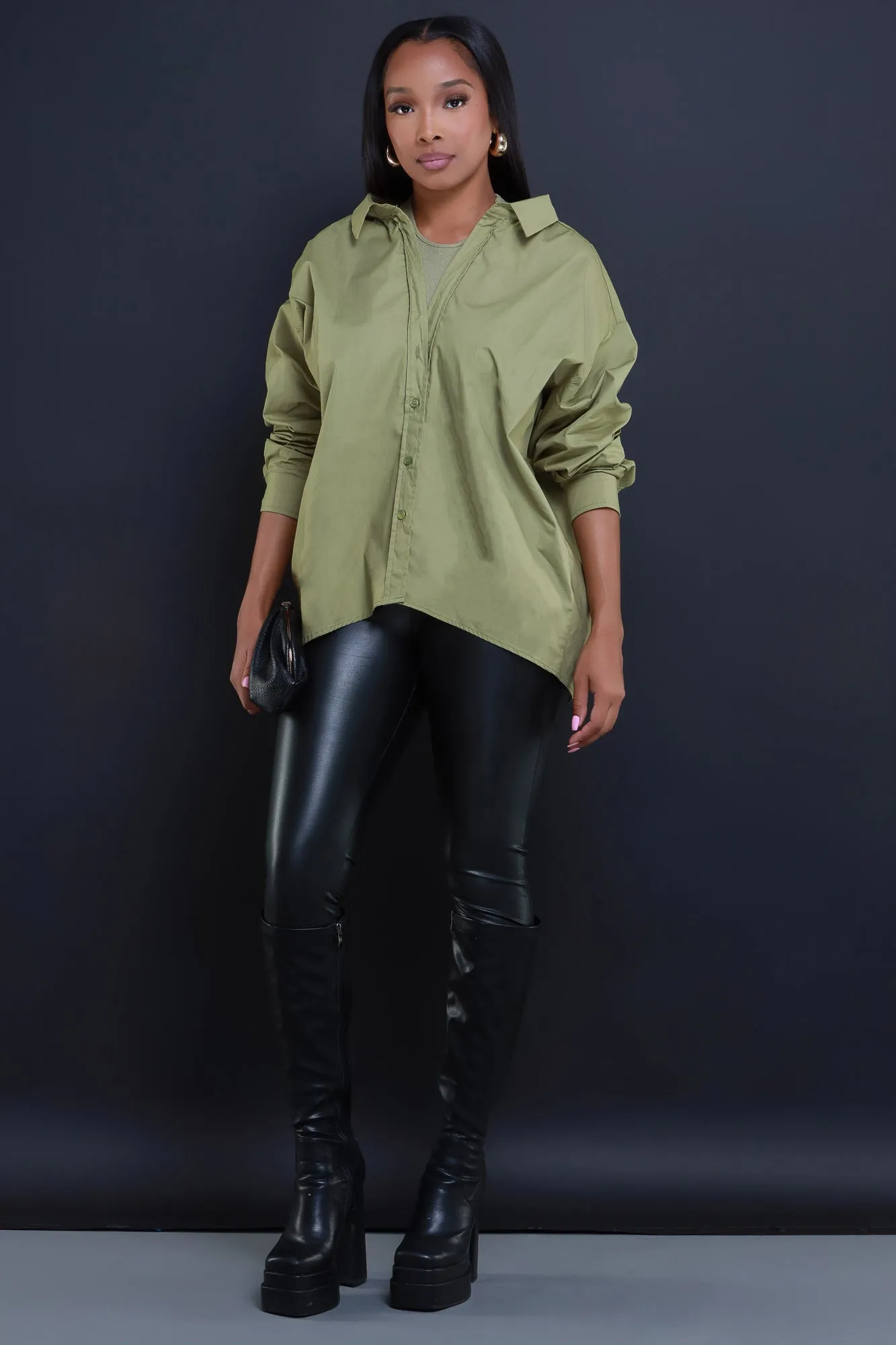 Put It Off Oversized Double Layer Top - Olive