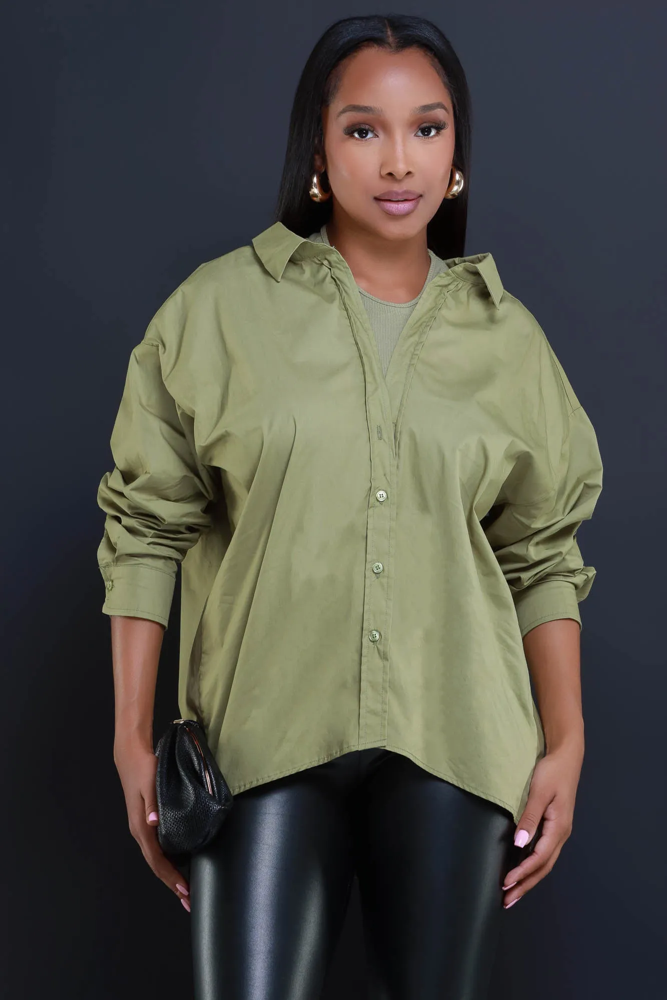 Put It Off Oversized Double Layer Top - Olive