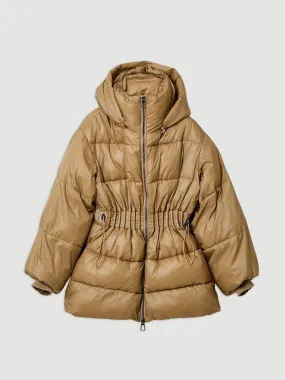 Quilted drawstring waist hooded rib cuff puffer jacket