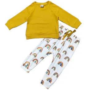 Rainbow Joggers and Mustard Shirt by AnnLoren