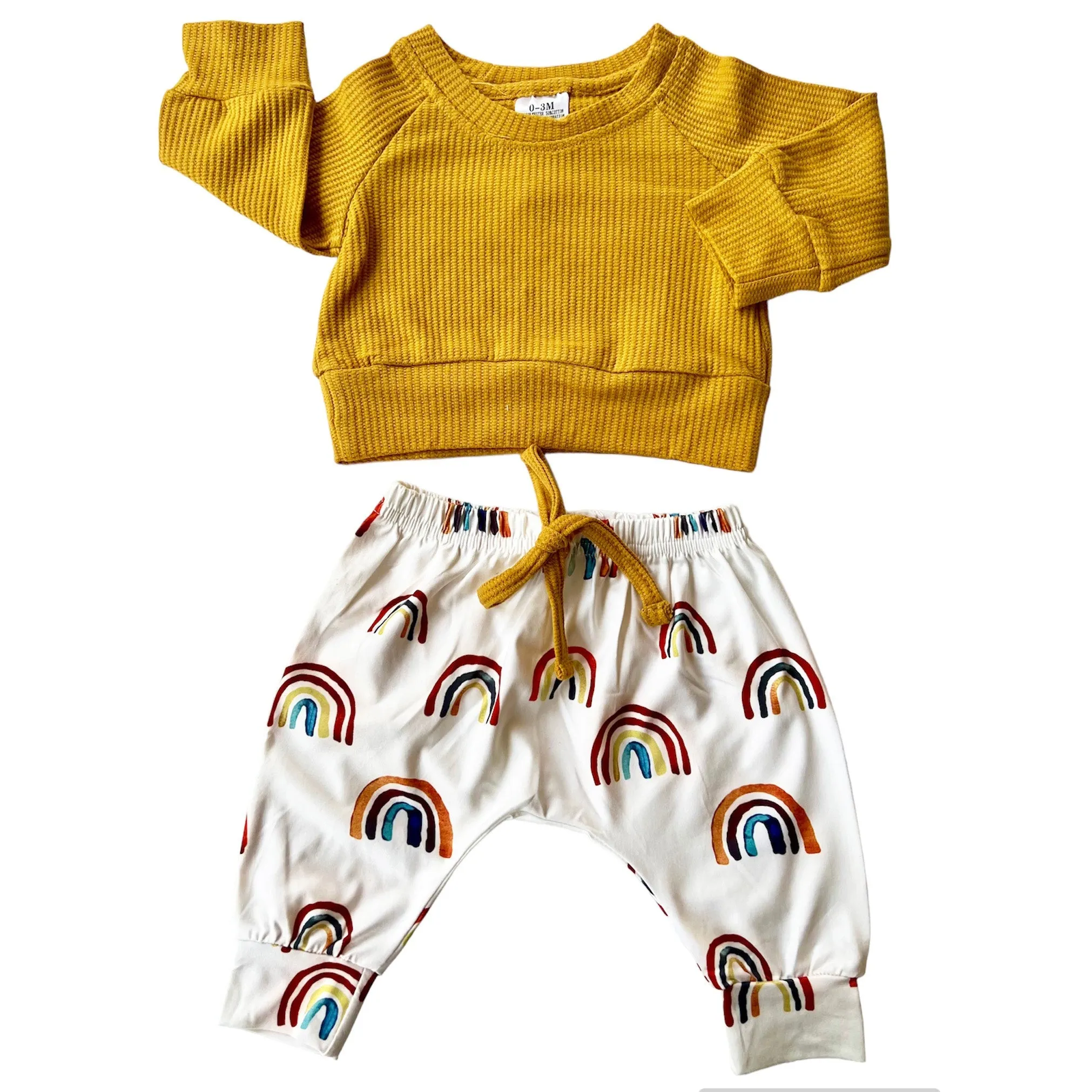 Rainbow Joggers and Mustard Shirt by AnnLoren
