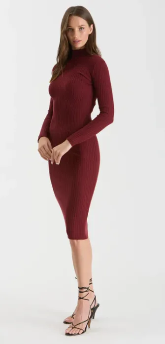 Red Fitted Long Sleeve Dress
