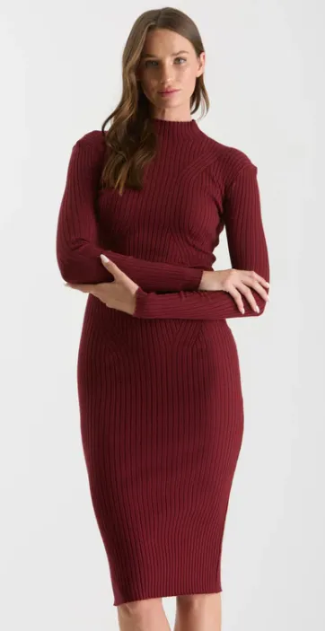 Red Fitted Long Sleeve Dress