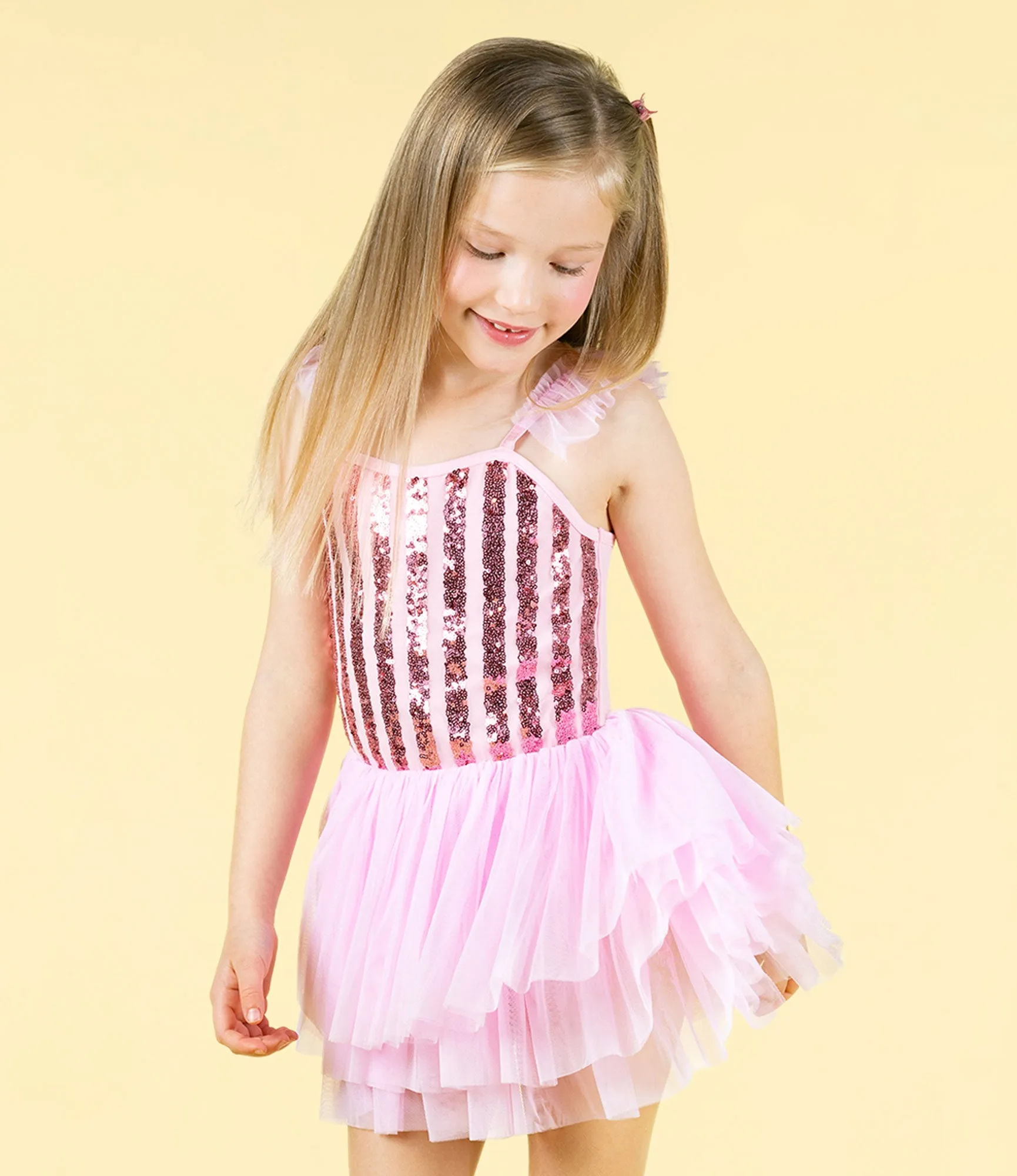 ROCK YOUR BABY PINK STRIPE SEQUIN TULLE LEOTARD DRESS