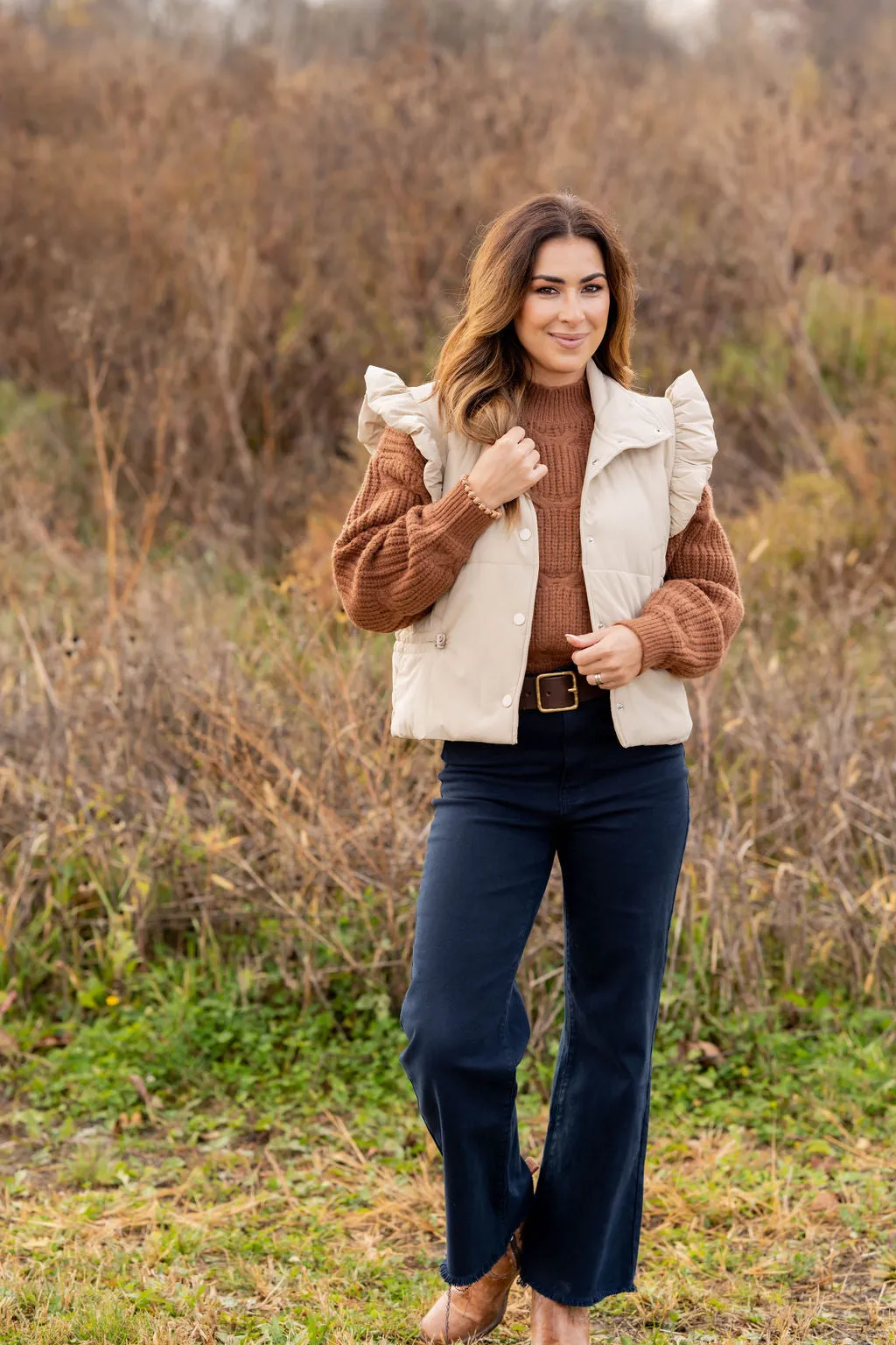 Ruffle Accented Puffer Vest