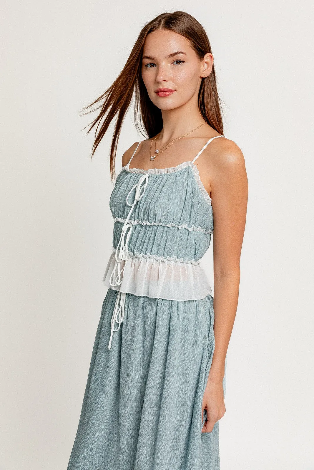 Ruffle Layer Detail Sheer Top