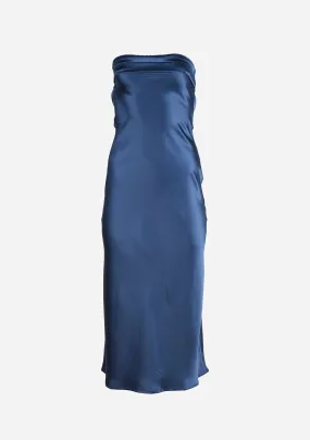 Satin Strapless Open Back With Lining Midi Dress