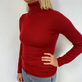 Scarlet Red Cashmere Polo Neck Jumper Small