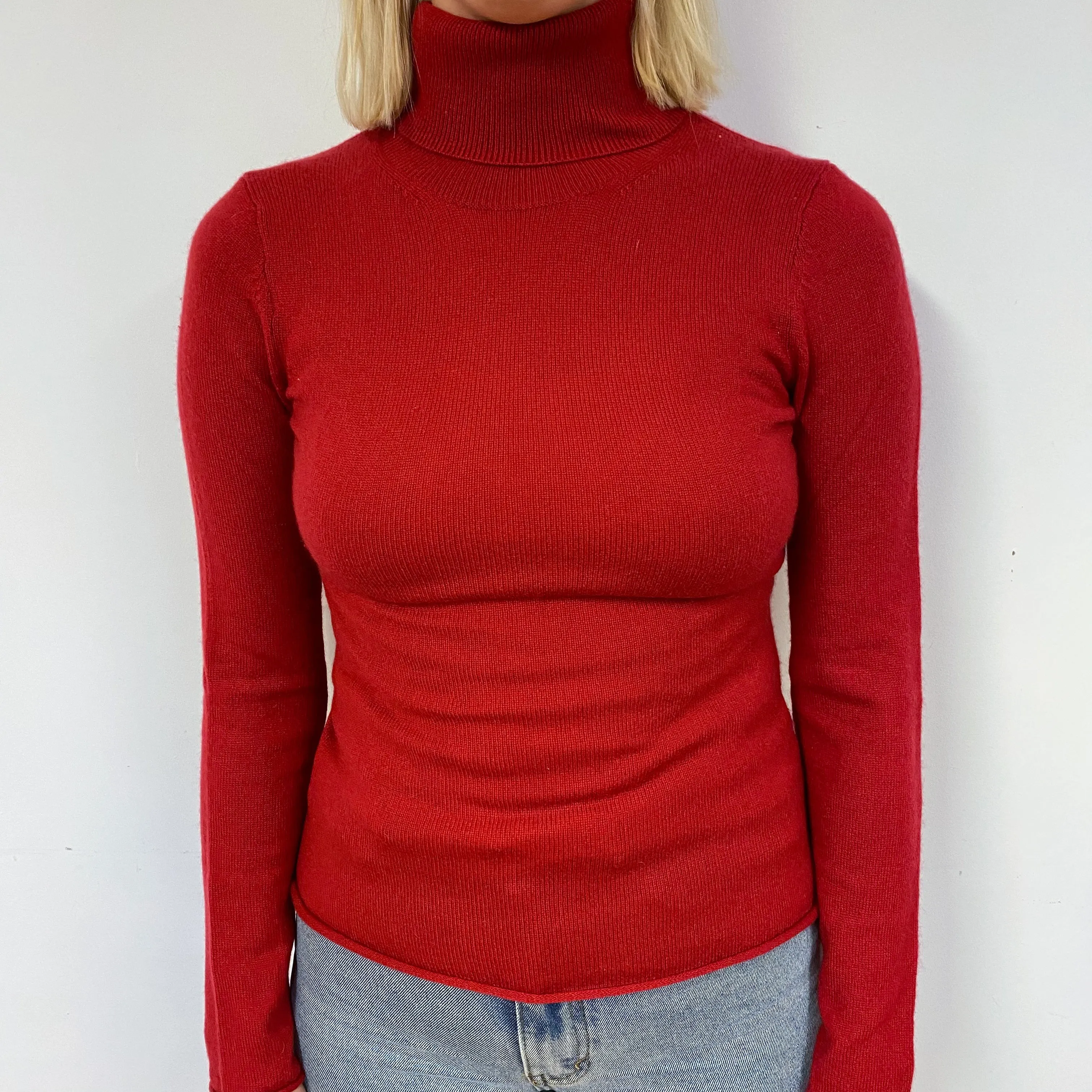 Scarlet Red Cashmere Polo Neck Jumper Small