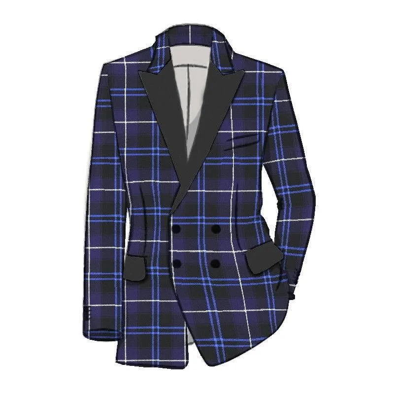 Scottish Men's Tartan Wool Double-breasted Jacket