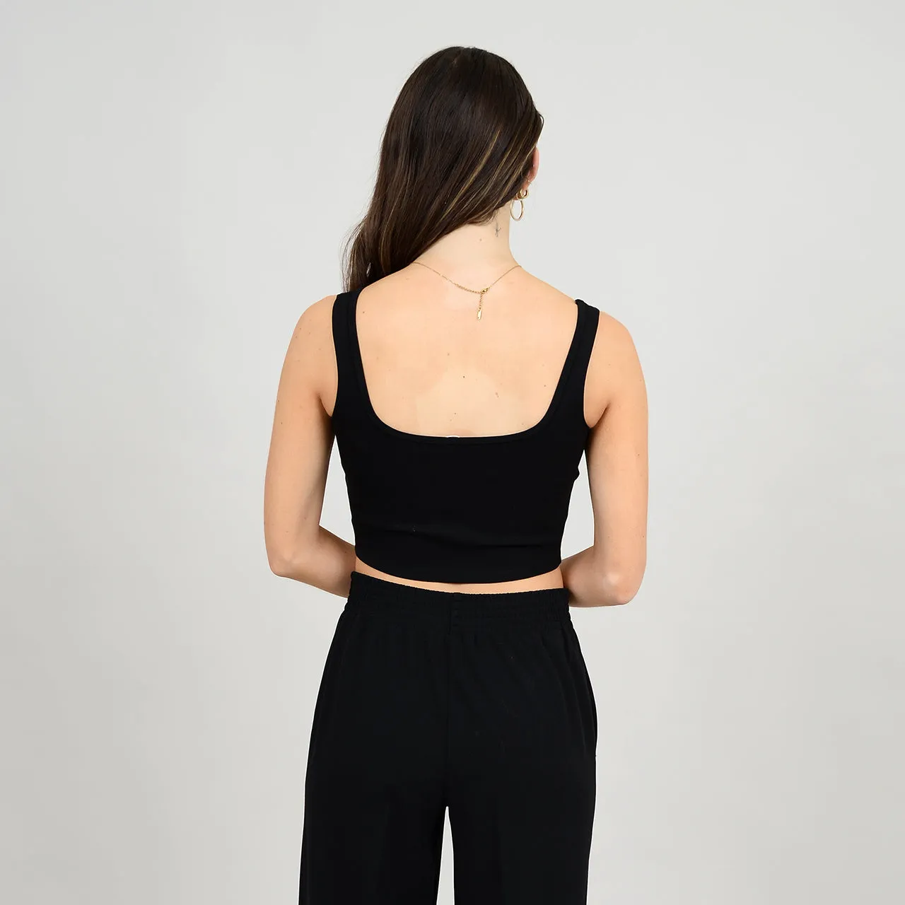 SEDOND SKIN BY RD STYLE  WOMEN'S SWAN SWEETHEART CROPPED TANK TOP-BLACK