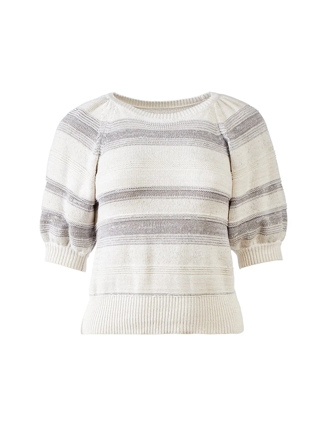 Shimmer Stripe Puff Sleeve Sweater in Winter White