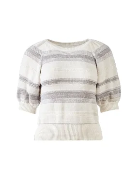 Shimmer Stripe Puff Sleeve Sweater in Winter White