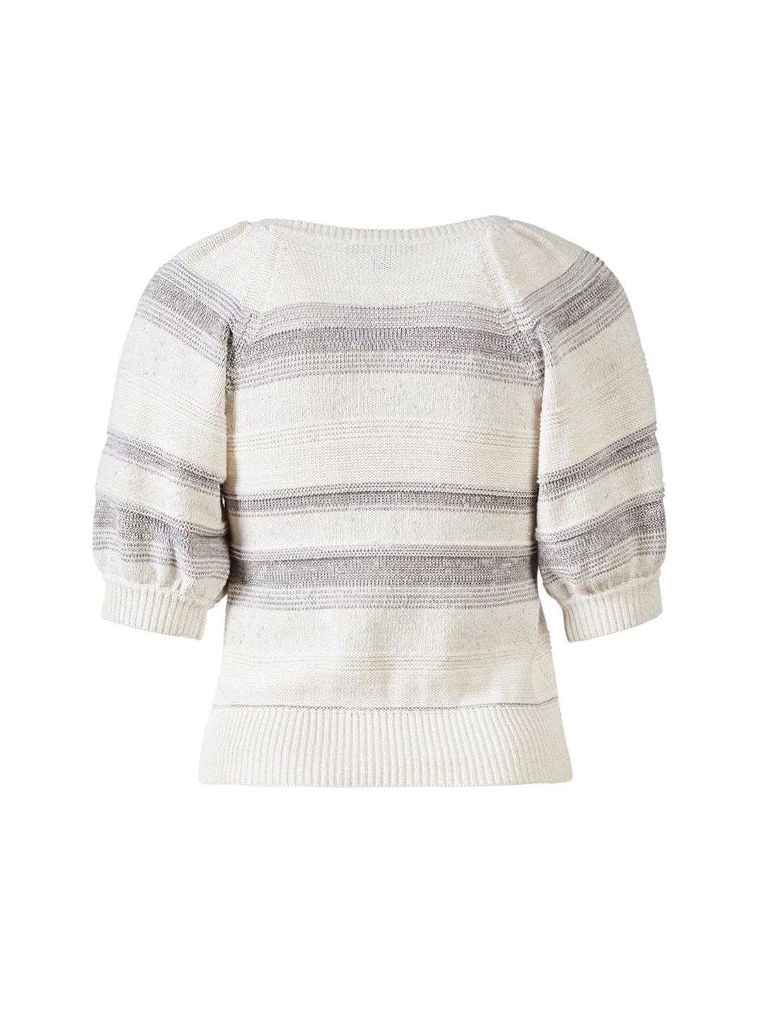 Shimmer Stripe Puff Sleeve Sweater in Winter White