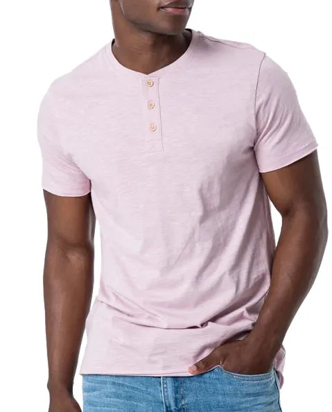 Silver Jeans Men's Slub Henley T-Shirt-Grey, Pink