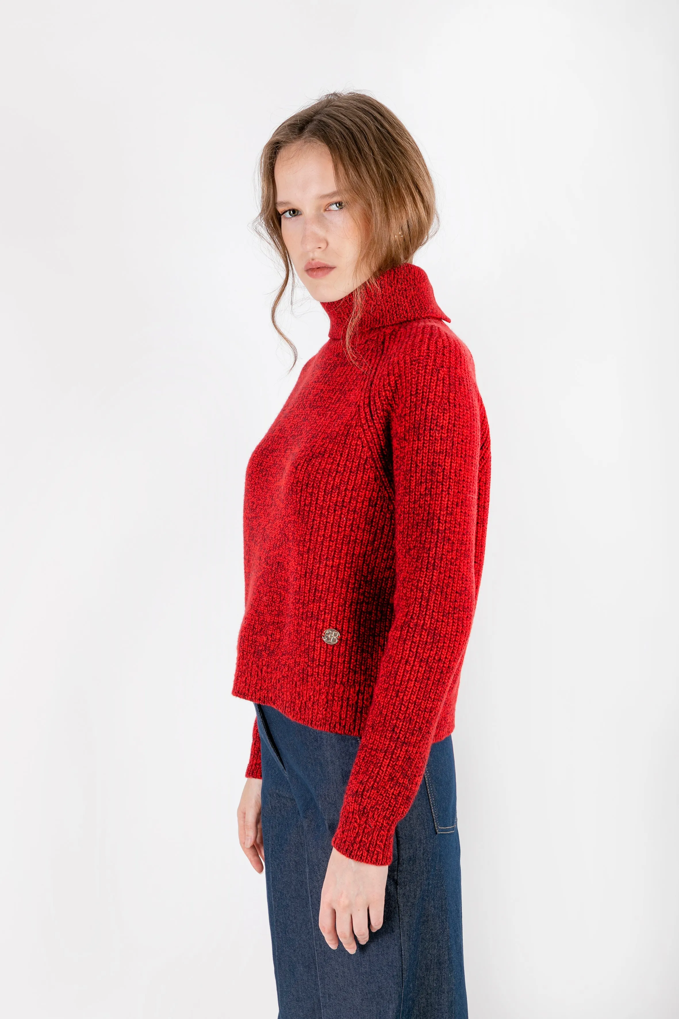 Simge - Wool Blend Turtleneck Red Sweater