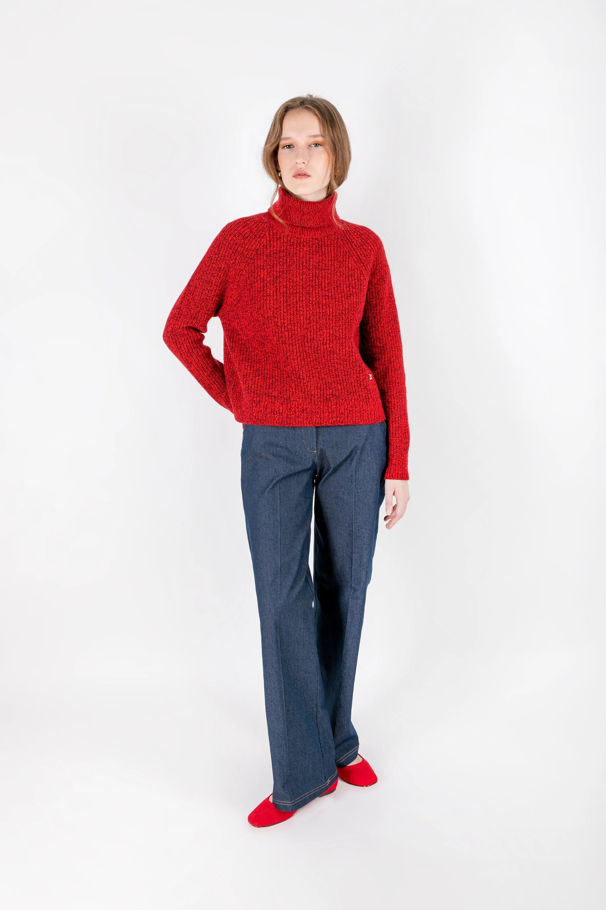 Simge - Wool Blend Turtleneck Red Sweater