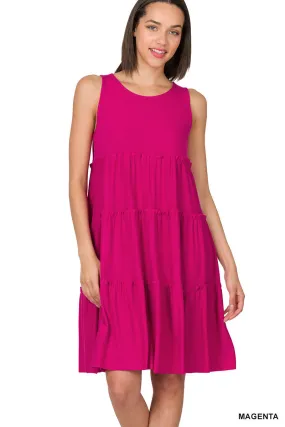 Sleeveless Tiered Tank Dress by Zenana - Asst colors