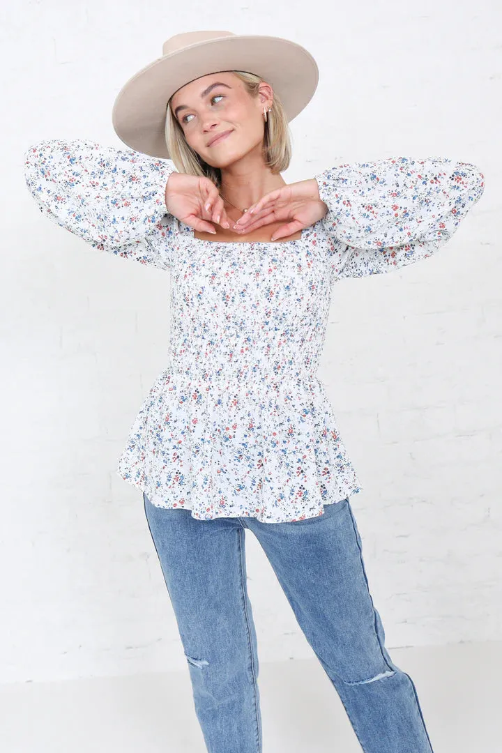 Smocked Long Sleeve Top